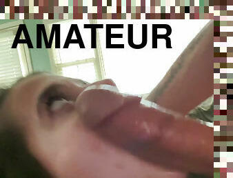 amatør, blowjob, hjemmelaget, pov, petite, brunette, røff, små-pupper