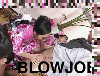 Blowbang from babes Hina, Sanae Momoi and Uta Kohaku