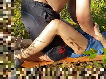 Amateur couple sex in the woods in public