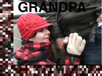 Grandpa meets teen to fuck in public