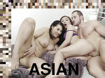Asian babes Mina Moon and Kimmy Kim give dude the best sex of his life