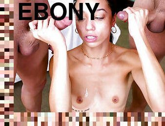 Slender ebony Alexis Tae interracial blowjob threesome