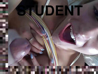 Hot student make up for her missed classes with a hot cumshot all over her face
