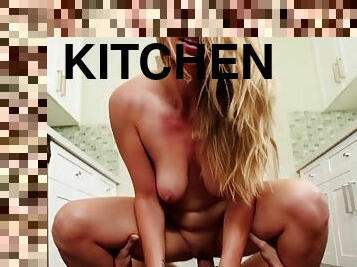 Sammy Simpson fucks her client in the kitchen & takes a load to seal the deal