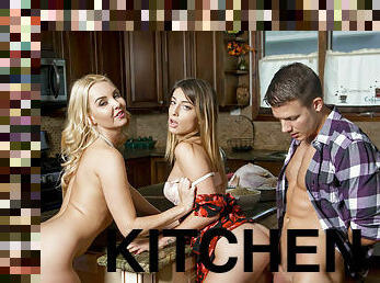 Aaliyah Love and Kristen Scott getting fucked in the kitchen