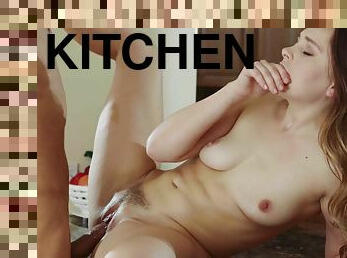 Horny babe Aften Opal gets pleasantly fucked in the kitchen