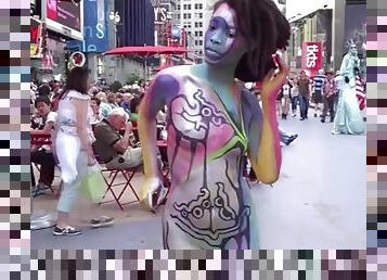 Times Square, Topless and Bottomless Painted Nudes in Public