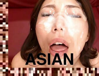 asiatisk, fitta-pussy, amatör, mogen, avsugning, cumshot, japansk, avrunkning, ansiktssprut, sprut