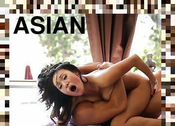 Lustful asian slut rides whopping pecker of her lover