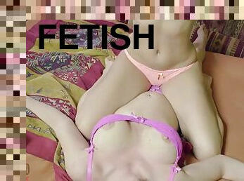 Two chicks in beautiful lingerie fight with a foot fetish
