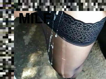 MILF 49 y.o. public car screwing and spunk on her stockings
