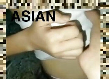 Asian teen loves threesome in public