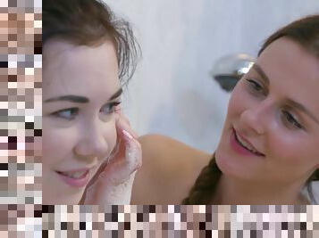 Daphne Angel takes soapy bath with Kira Zen