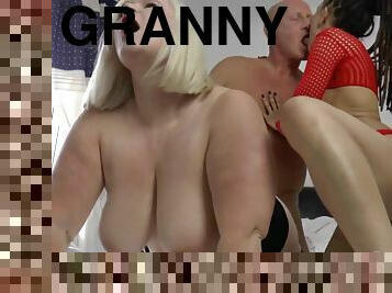 Granny Gets Blowjobs In 3way And Rides Penis - Mature