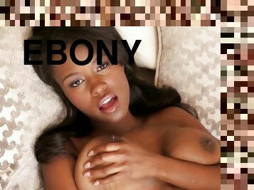 Amazing ebony babe plays with pink pussy