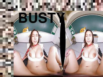 POV VR sex with busty submissive Asian on leash