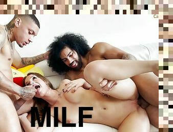 Bosomy horny MILF threesome fmm sex