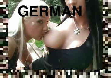 German sluts making out in public park - euro lesbians