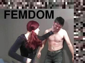 Ginger femdom girl enjoys punishing her slave boyfriend