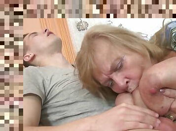 Old granny suck and fuck young boy's cock