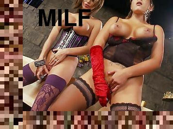 Two MILF Lesbians In Sexy Outfits Make Love Using Sex Toys