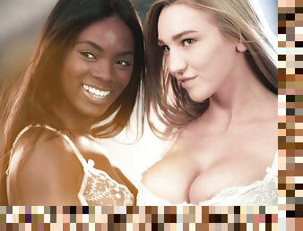 ébène, interracial, lesbienne, black, petite-amie, pute, lingerie, par-voie-orale, parfait, blanc