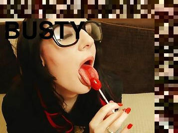 Lpop licking & close up pussy fingering with long red fingernails teen