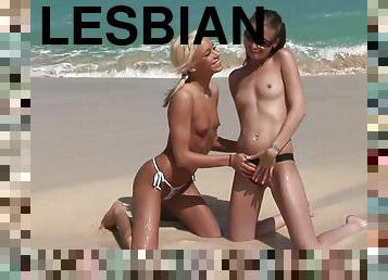 lesbian beachfront shoot - skinny teens on the beach