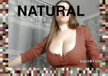 FLESHY GLASS of MILK SQUIRTING from Big Natural Breast - Babe