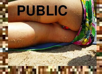 en-plein-air, public, amateur, anal, jouet, plage, culotte, bout-a-bout, solo, brunette