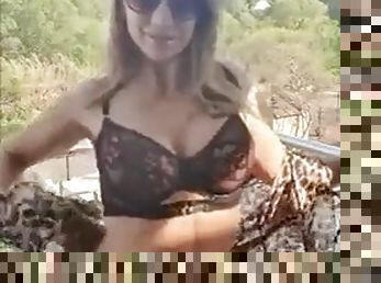 Mature woman is fucked outdoors on balcony