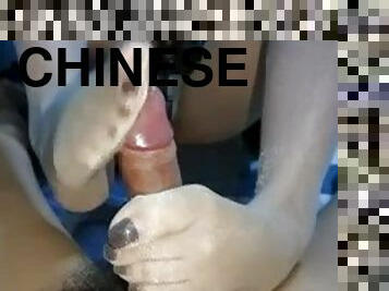 masturbation, collants, amateur, pieds, secousses, fétiche, chinoise, branlette-avec-les-pieds