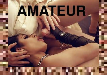 amateur, énorme-bite, doigtage, double, bas, lingerie, fétiche, brunette, pénétrante