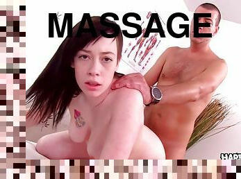 Teen Pussy Gets Oil Massage - Big ass brunette girlfriend gets cum on tits