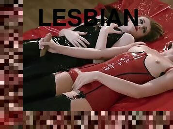 Lesbian lust in lubed latex