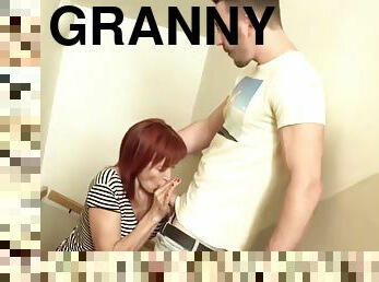 Hot redhead granny gives a proper suck before getting fucked