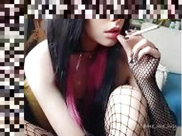 Succubus Babe smoking in fishnets(full vid on my 0nlyfans/ManyVids)