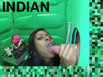 Indian Girl Swallowing Stranger's Spunk In Public Gloryhole Cabin