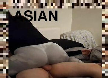 Big booty Asian in Yoga pants, rides hard dick.