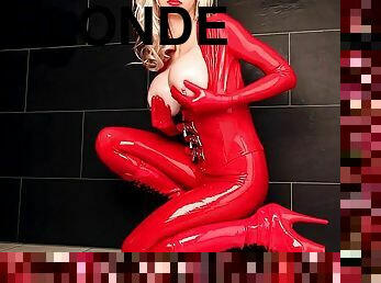 Blonde with red shiny latex