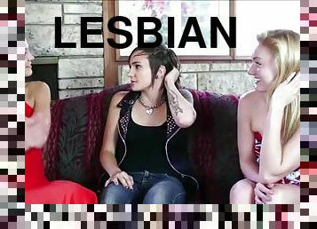 lesbiana, adolescente, trío, familia, hermana