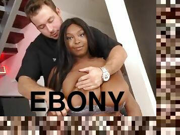 Ebony bbw gets huge tits sprayed
