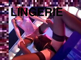 Strippers in lingerie work the stage and have sex