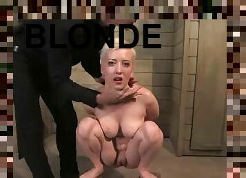 Blondie ends up covered by cum after a bondage scene