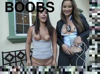 Two hot bitches love to show off their boobs around