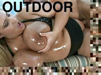 Outdoor fuck along fat busty chick