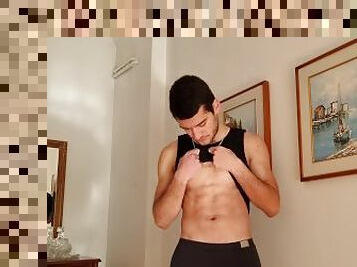 Sexy Greek boy strips off & strokes his hard cock Until He Cums (Amazing Greek Body + Huge Load) 4K