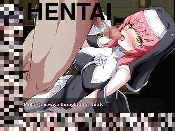 groß-titten, blasen, beule-schuss, schwer, wichsen, beute, anime, hentai, nette, nonne