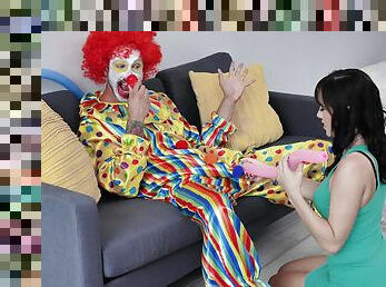 Clown pulls out his big dick for the birthday girl