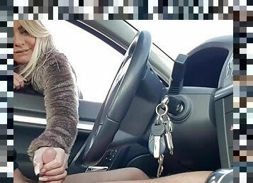 Public Handjob-stranger Fingering My Dick In The Car In Public Parking